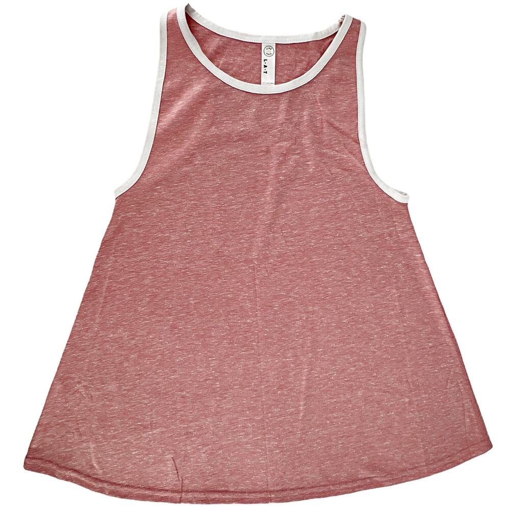 LAT Girls Pink Melange Racerback Tank Youth Large White Trim